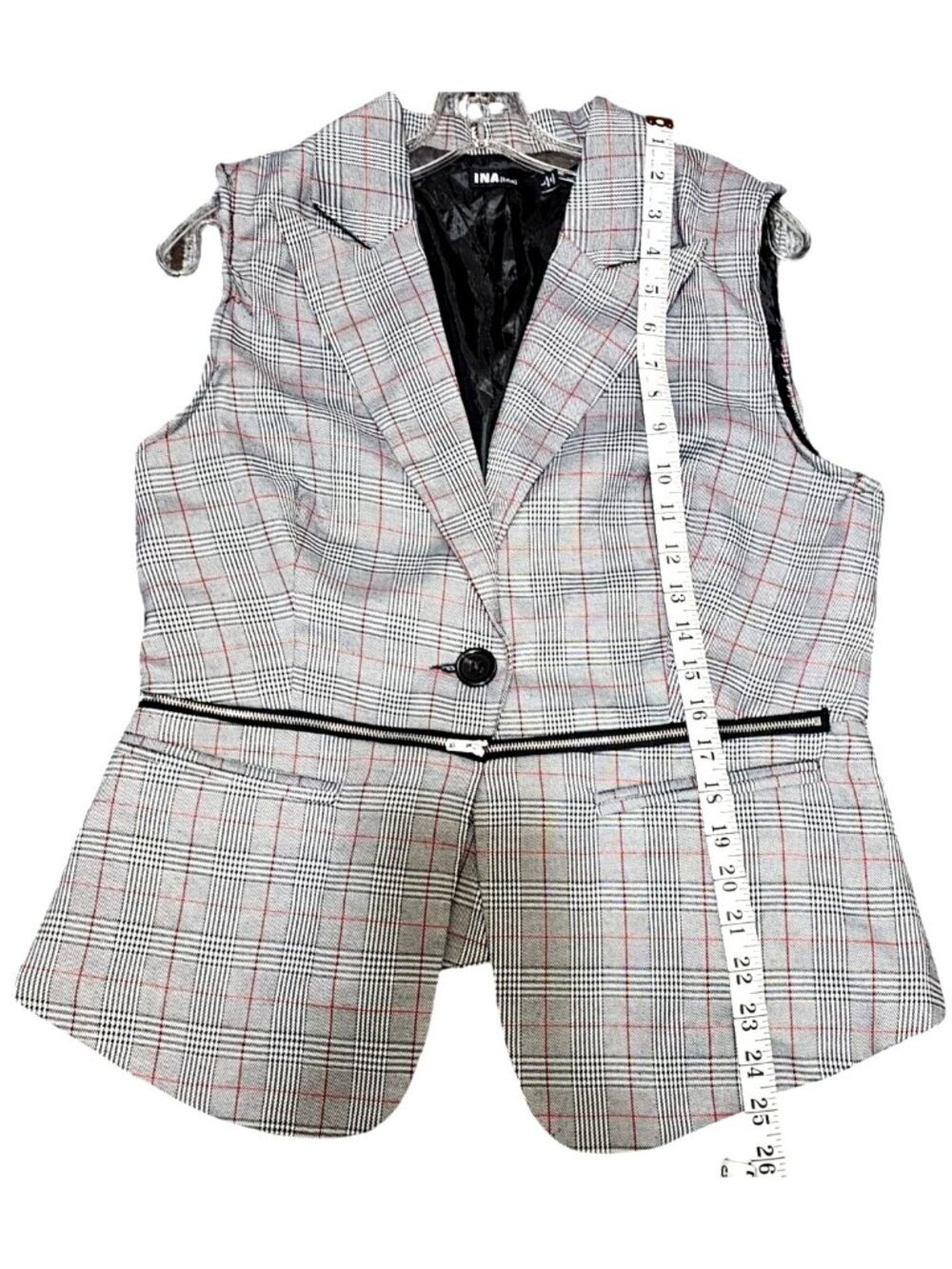 INA [i:na] Women's Plaid Sleeveless Blazer Vest With Zipper Accent Size L - Picture 12 of 13